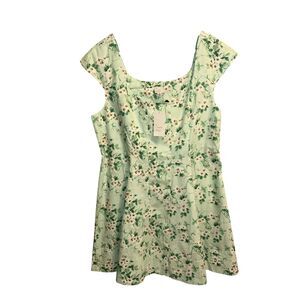 591 A New Day Green Floral Square Neck Mini Dress Size 16 NWT 21” P2P 35” Length